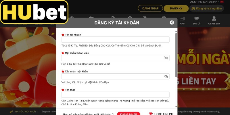 Đăng ký Hubet quy trình đơn giản